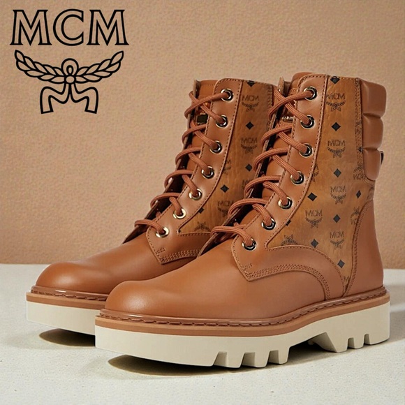 New MCM Women’s Motor Visetos Lace-Up Boots - Picture 16 of 16